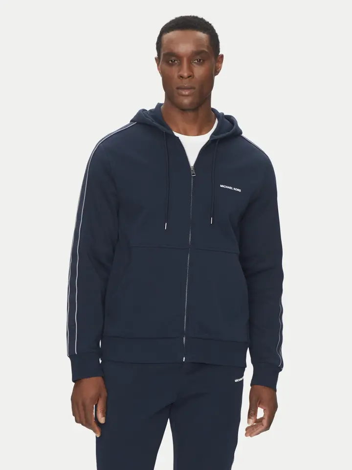 LOGO TAPE ZIP HOODIE – Erkek Lacivert Kapüşonlu Fermuarlı Sweatshirt