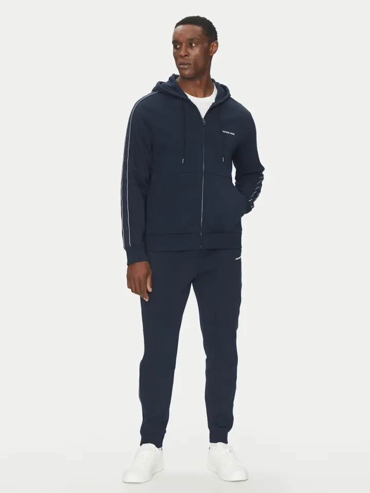 LOGO TAPE ZIP HOODIE – Erkek Lacivert Kapüşonlu Fermuarlı Sweatshirt