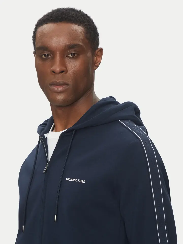 LOGO TAPE ZIP HOODIE – Erkek Lacivert Kapüşonlu Fermuarlı Sweatshirt