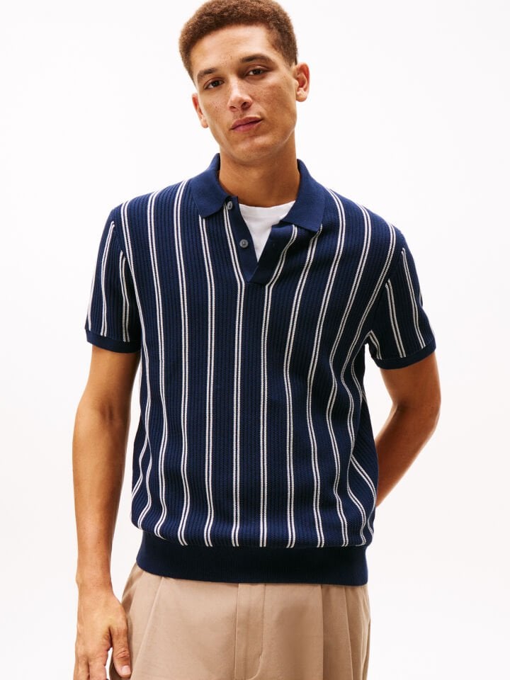 KNITTED VERTICAL STRIPE SS POLO