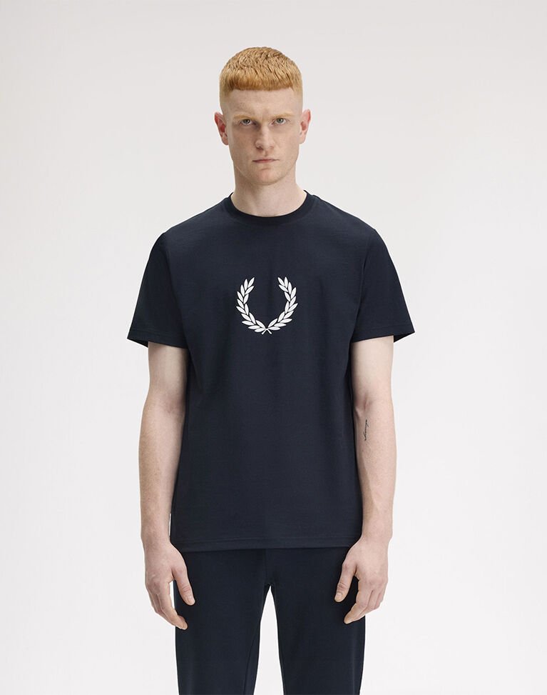 FLOCKED LAUREL WREATH GRA TEE - Bisiklet Yaka Logolu T-Shirt