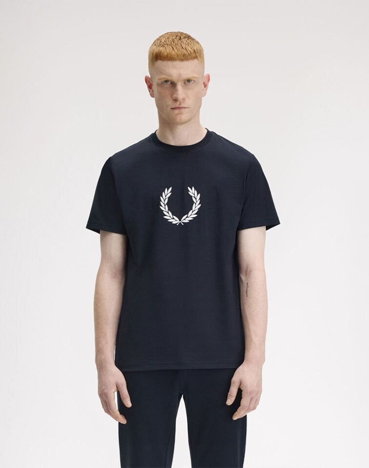 FLOCKED LAUREL WREATH GRA TEE - Bisiklet Yaka Logolu T-Shirt