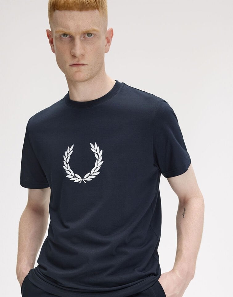 FLOCKED LAUREL WREATH GRA TEE - Bisiklet Yaka Logolu T-Shirt