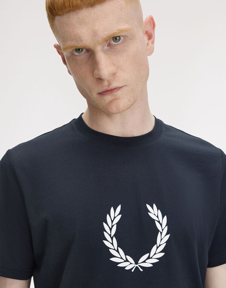FLOCKED LAUREL WREATH GRA TEE - Bisiklet Yaka Logolu T-Shirt
