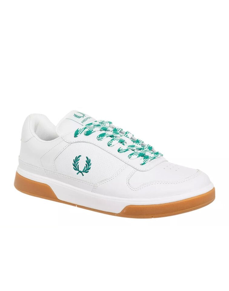 B300 PERF LEATHER - Yeşil Logolu Beyaz Deri Sneaker