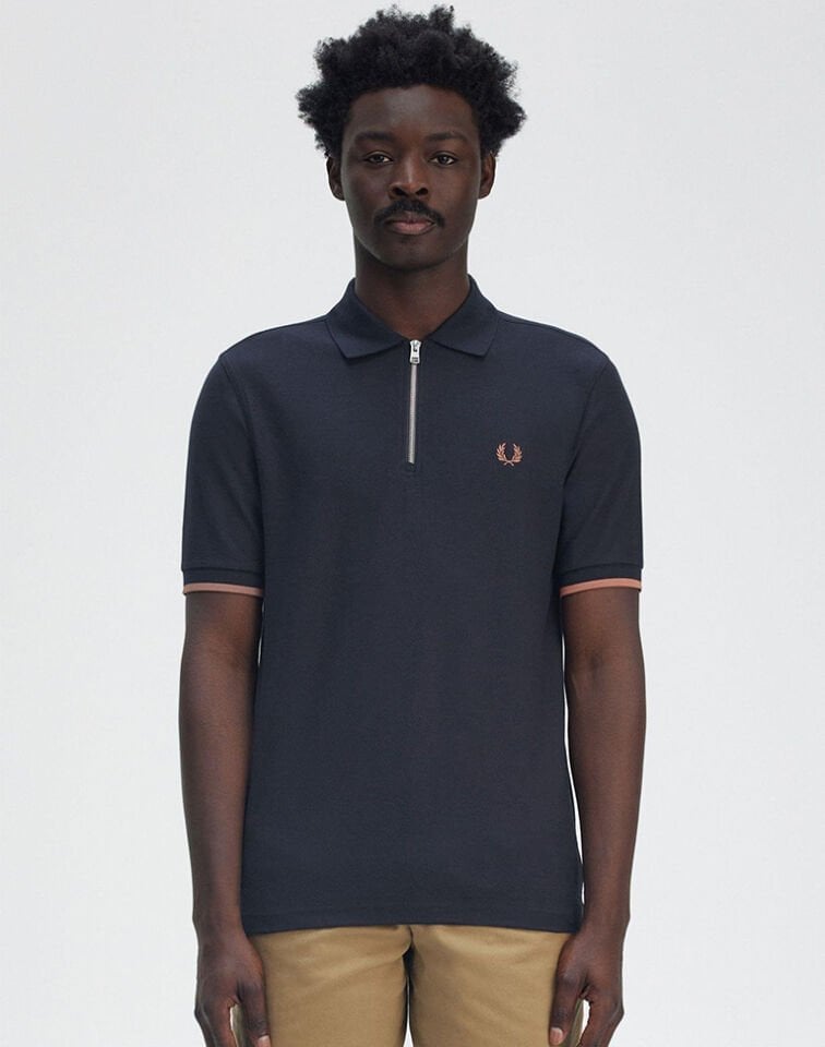 CREPE PIQUE ZIP NECK SHIRT