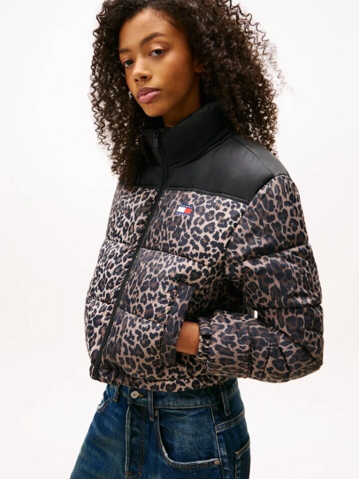 CROPPED LEOPARD PUFFER - Kısa Şişme Mont