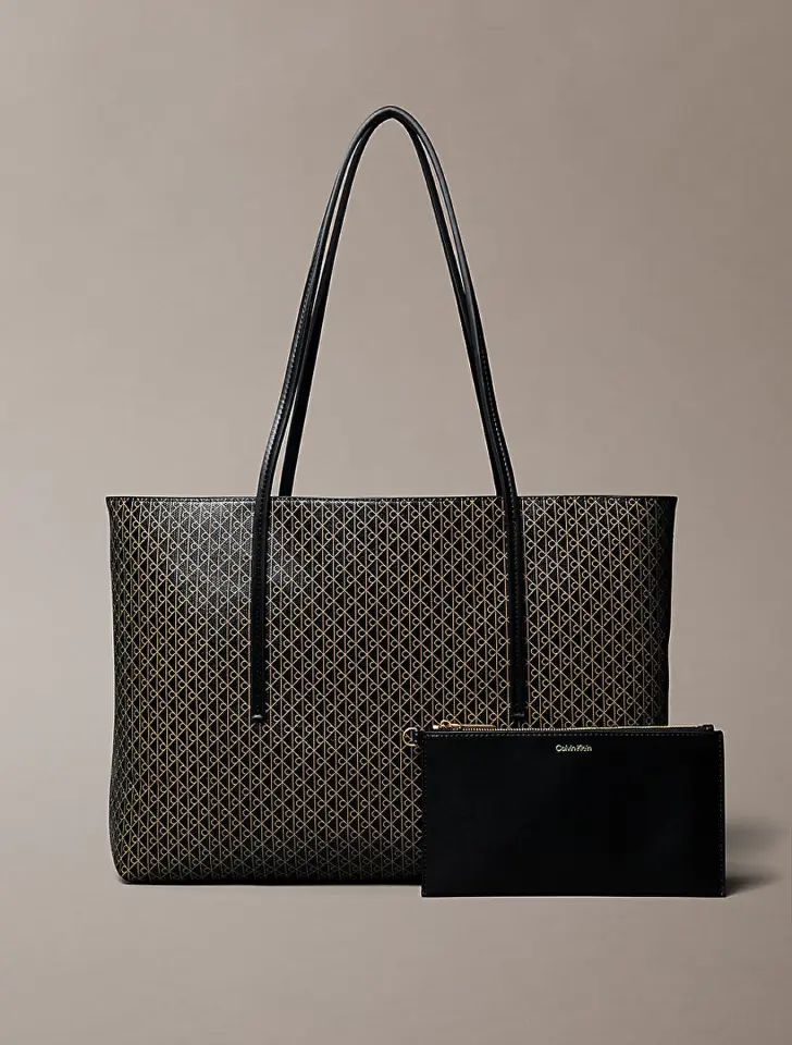 EMBLEM AOP TOTE W/ POUCH