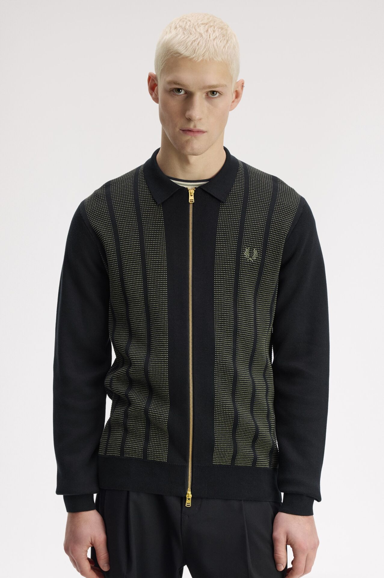 TEXTURED PANEL ZIP CARDIGAN