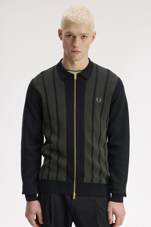 TEXTURED PANEL ZIP CARDIGAN