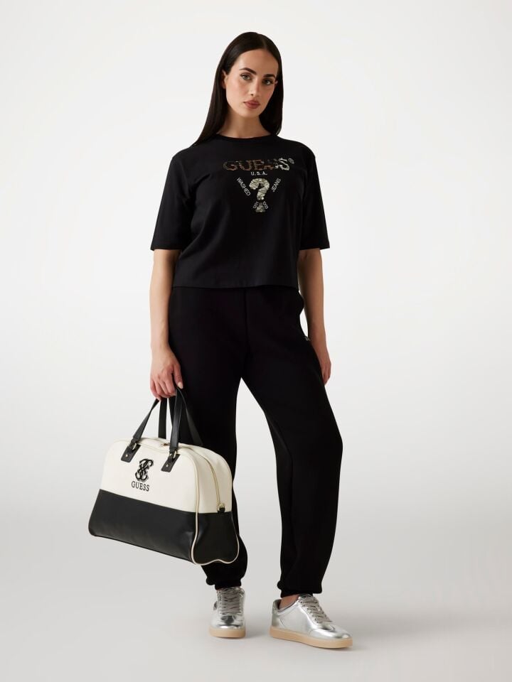 AURELIE BOXY TEE - Pul Logo Nakışlı Siyah T-shirt