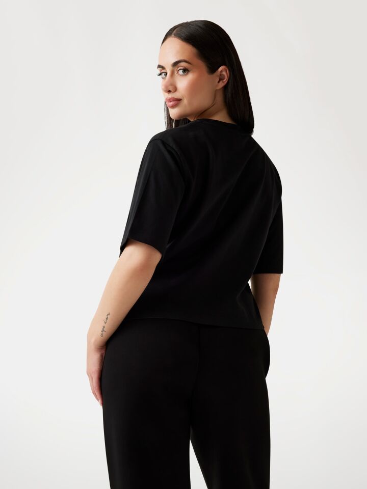 AURELIE BOXY TEE - Pul Logo Nakışlı Siyah T-shirt